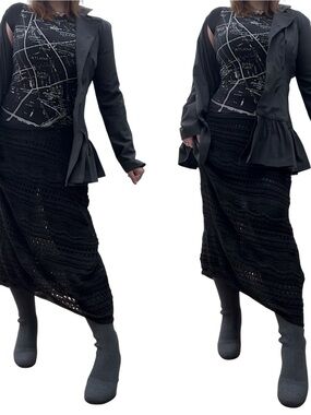 Black Crochet Knit Maxi Skirt - Women's